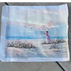 Signed J Kennard Beach Seascape Victorian Coastal‎ Art Oil Painting Fabric Piece